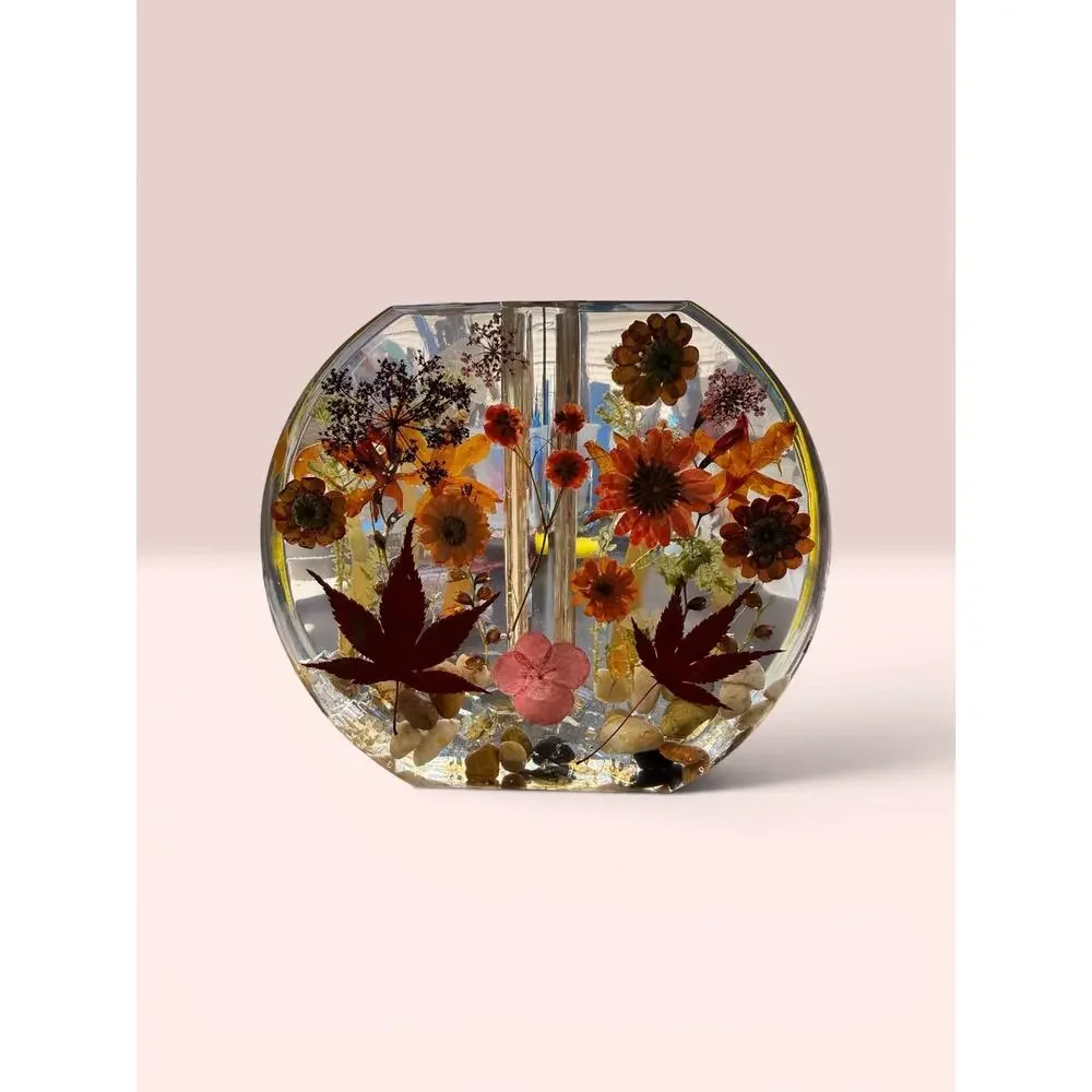 Forever Bloom Autumn Woods Bud Vase | Real Pressed Flowers & Mushrooms in Resin